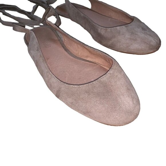 Madewell Women's Size 7.5 Ballet Flats Lace up Suede Open Back Gladiator Tan - Picture 3 of 7